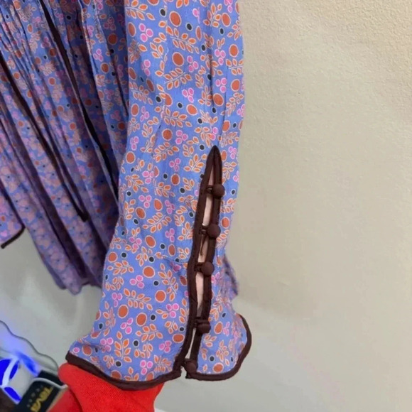 Free People Blossom Baby Mini Dress Floral Printed Ruffle Button Bell sleeve XS - Picture 9 of 9